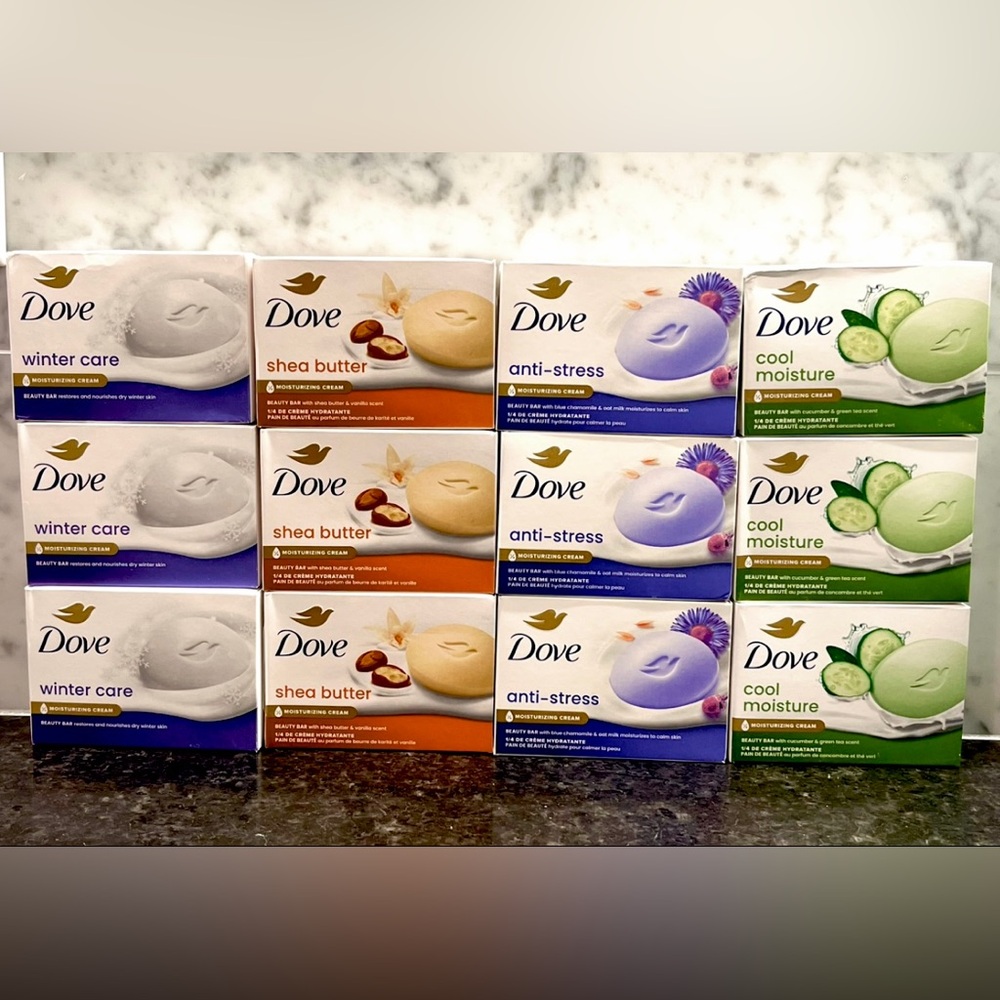 12 Bars Dove Soap Variety COOL MOISTURE, ANTI-STRESS, SHEA BUTTER, WINTER CARE
